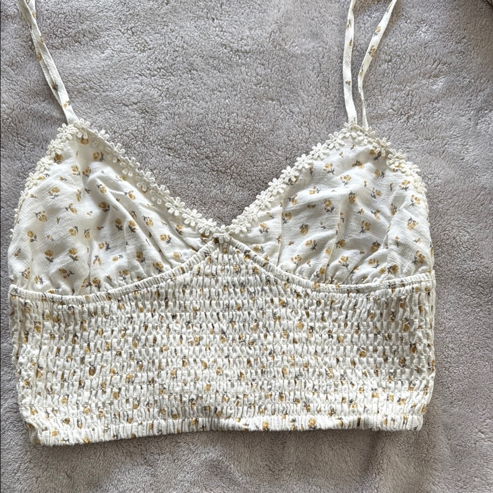 Tilly's Cream and Gold Floral Smocked Top